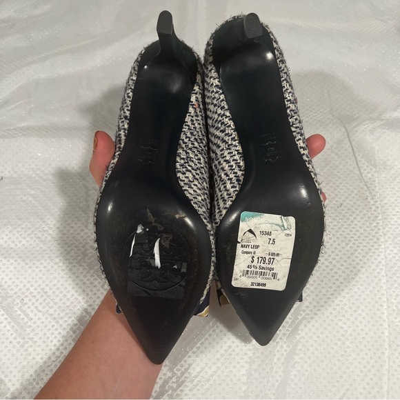 Tory Burch Cleo Tweed & Silk Bow Pump Women’s Sz 7.5 - Picture 9 of 13